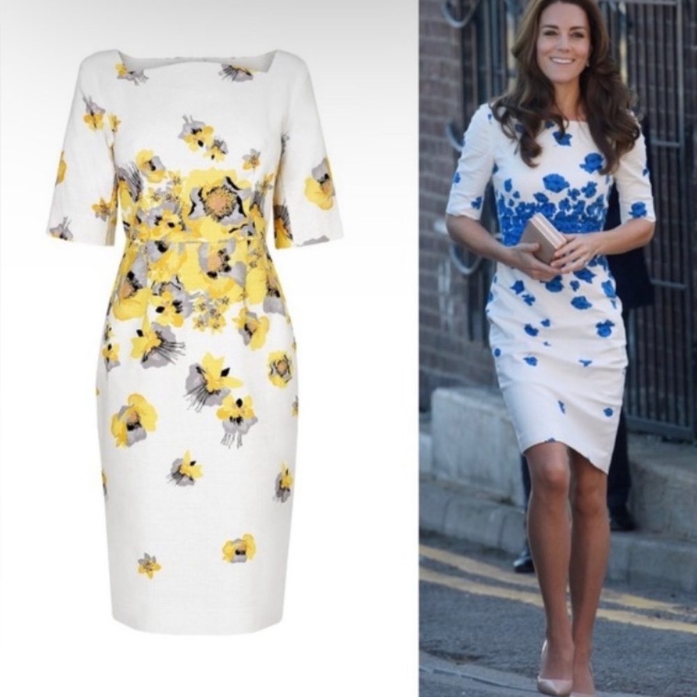L.K Bennett Lasana Dress Size 6 Yellow Poppy Kate Middleton Floral Easter Spring